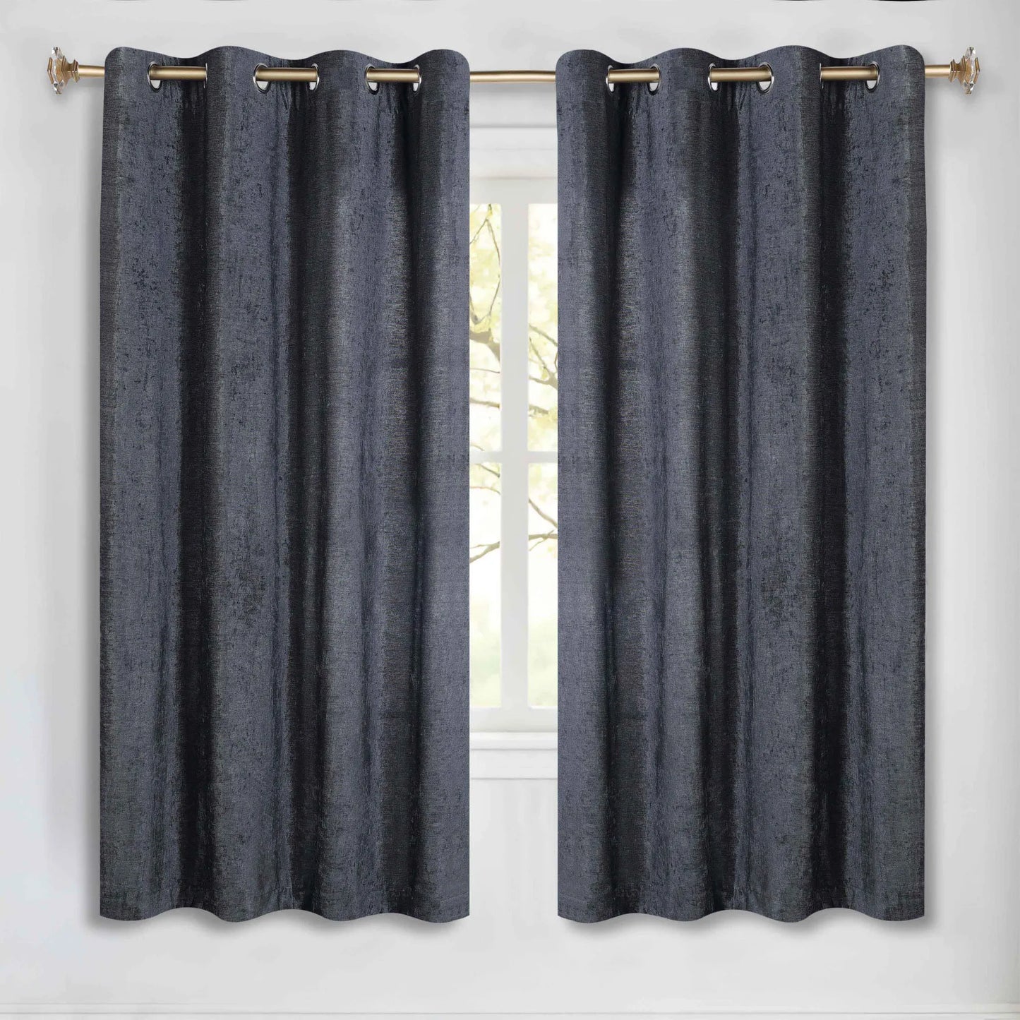 Noor Semi-Blackout Chenille Washable Grommet Curtains. Set of 2 Panels