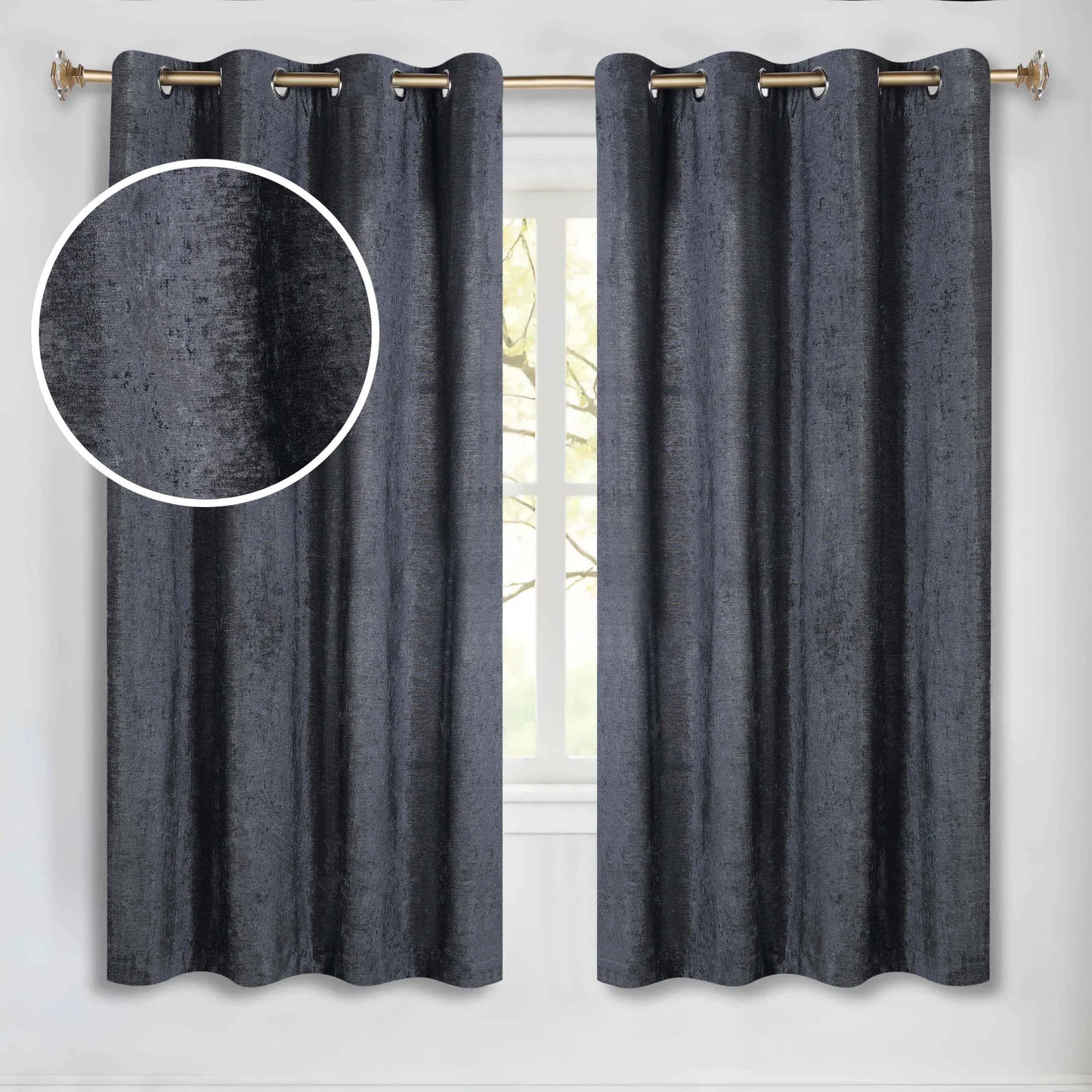Noor Semi-Blackout Chenille Washable Grommet Curtains. Set of 2 Panels