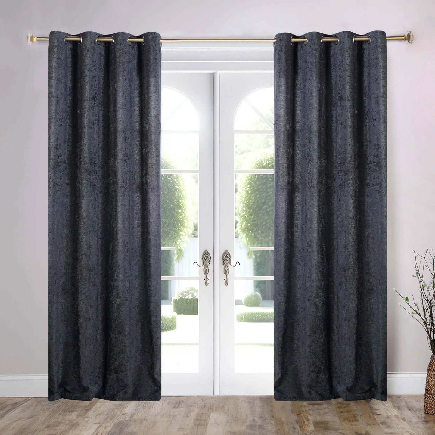 Noor Semi-Blackout Chenille Washable Grommet Curtains. Set of 2 Panels
