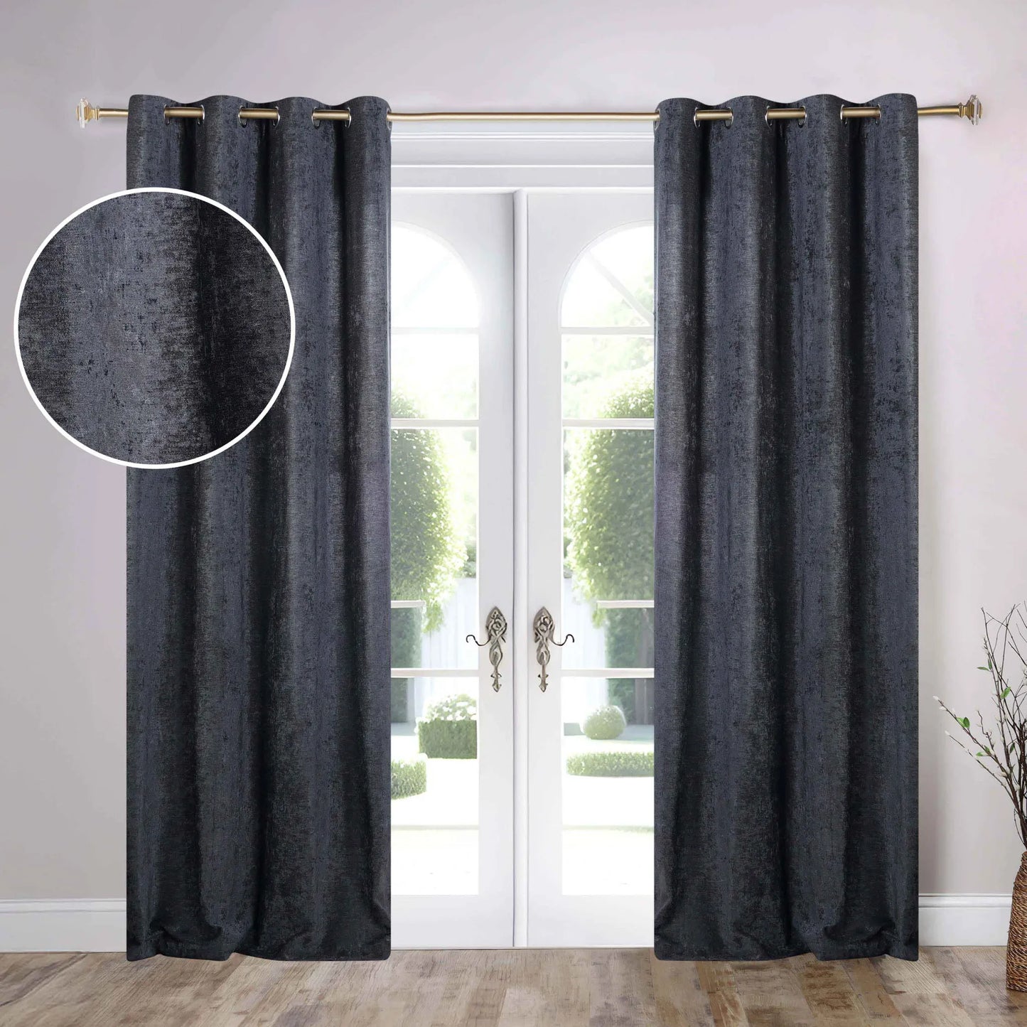 Noor Semi-Blackout Chenille Washable Grommet Curtains. Set of 2 Panels