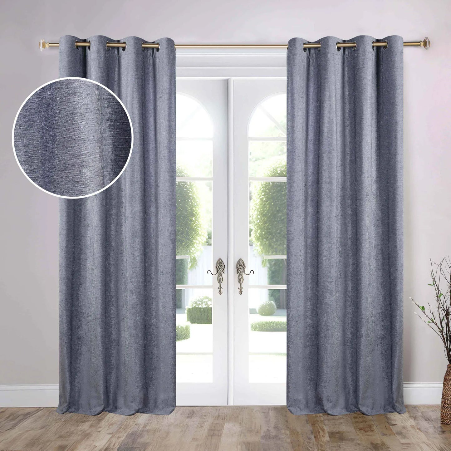 Noor Semi-Blackout Chenille Washable Grommet Curtains. Set of 2 Panels