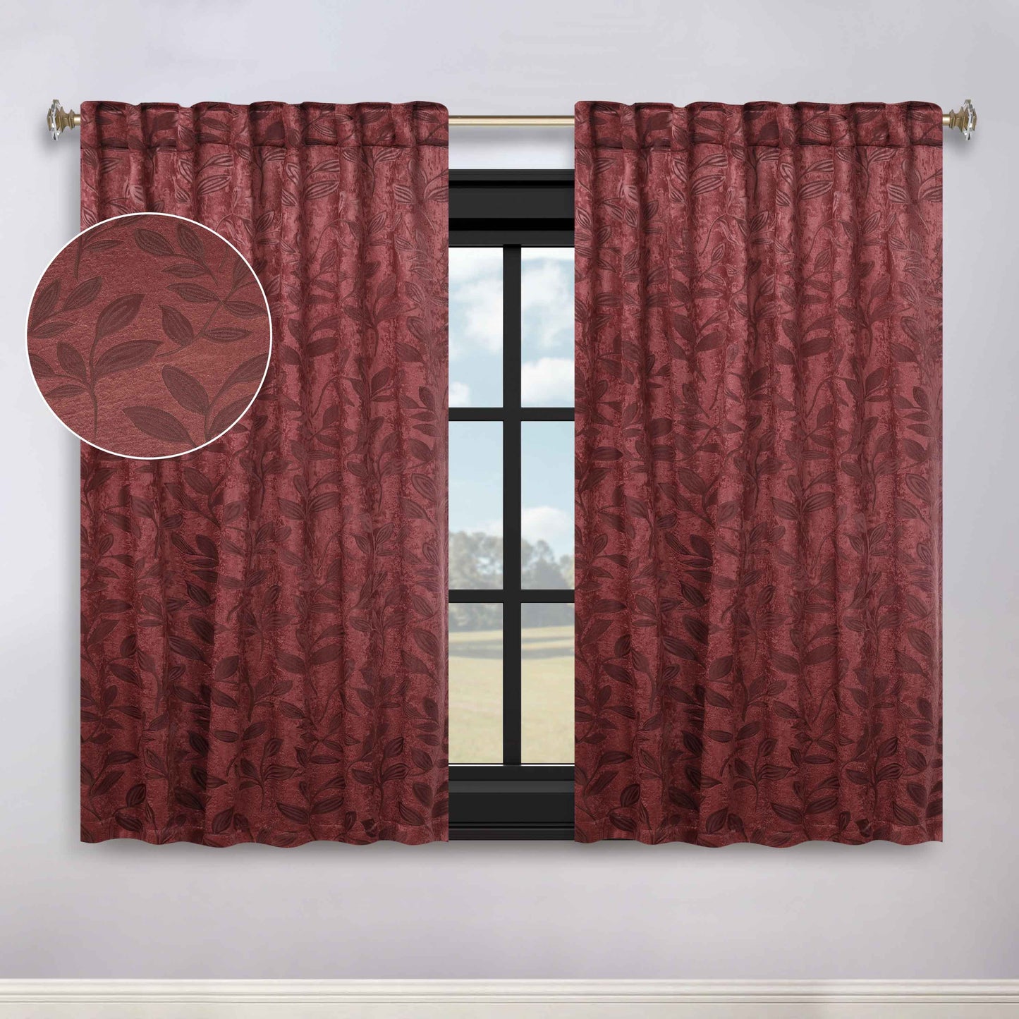 Leaves Room Darkening Back Tabs Blackout Curtain Panels. Set of 2