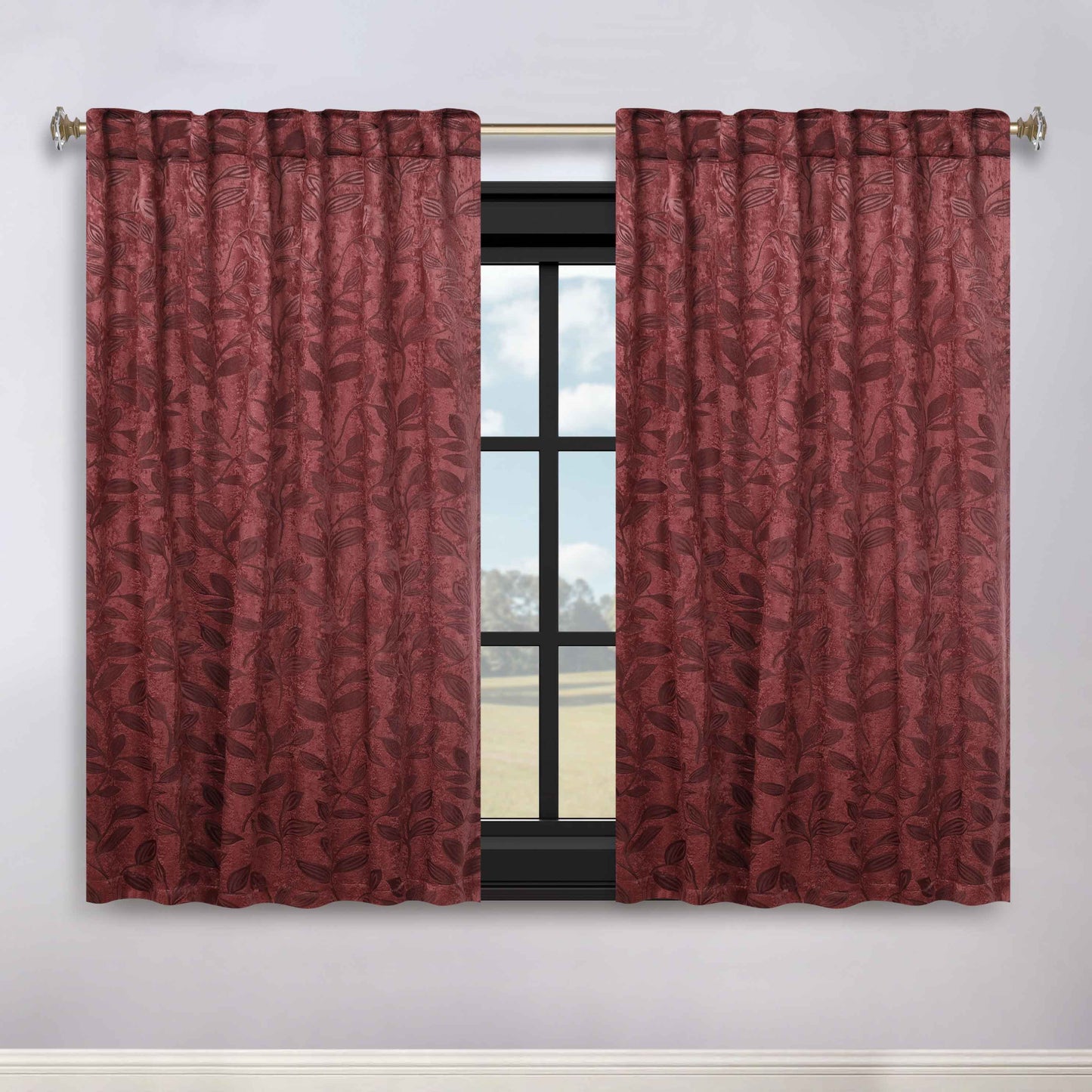 Leaves Room Darkening Back Tabs Blackout Curtain Panels. Set of 2