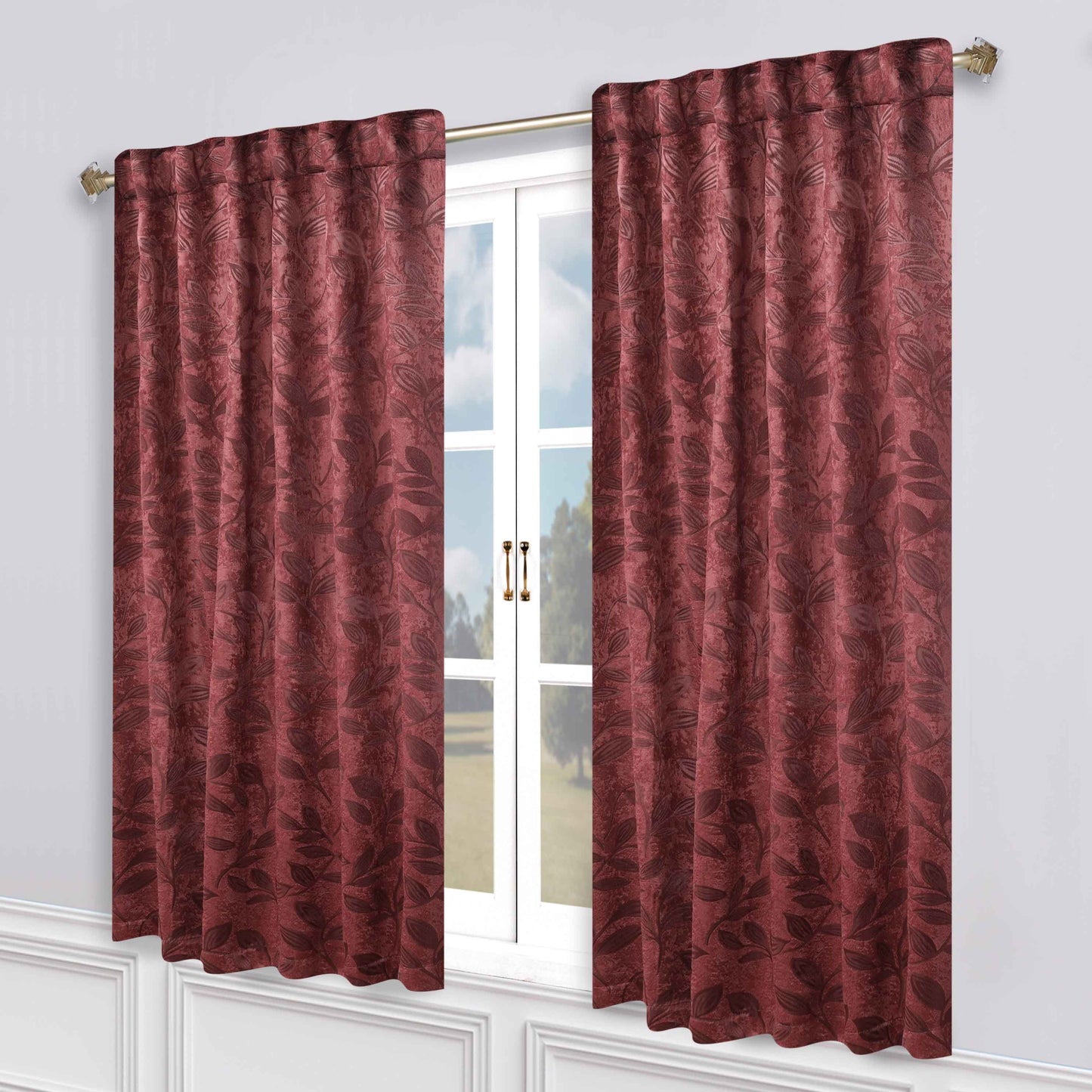 Leaves Room Darkening Back Tabs Blackout Curtain Panels. Set of 2