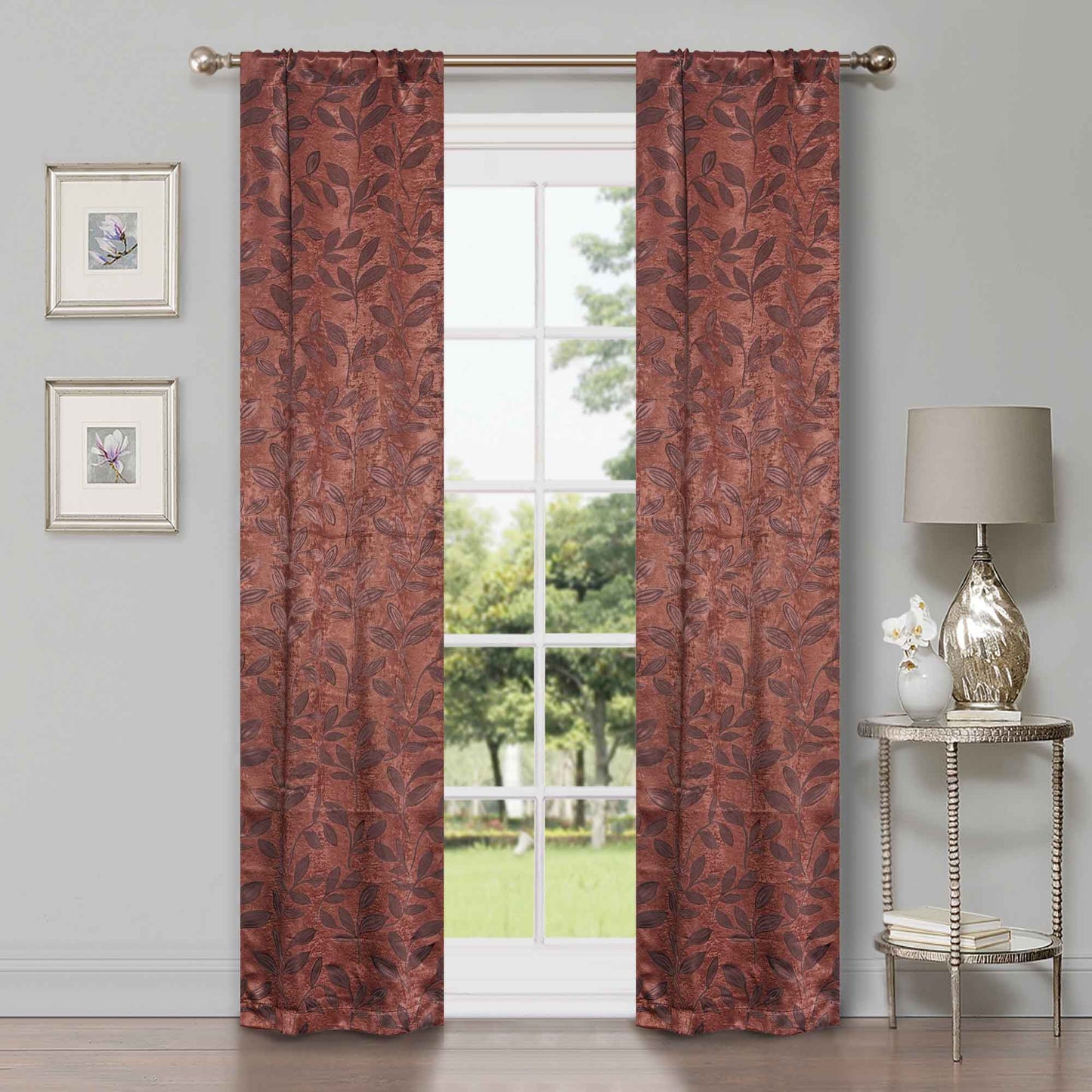 Leaves Room Darkening Washable Blackout Curtain Panels. Set of 2