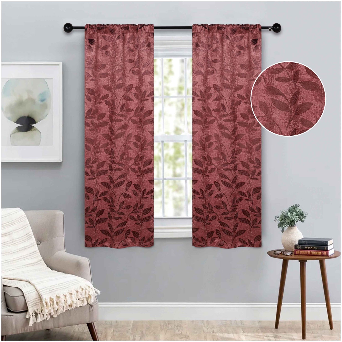 Leaves Room Darkening Washable Blackout Curtain Panels. Set of 2