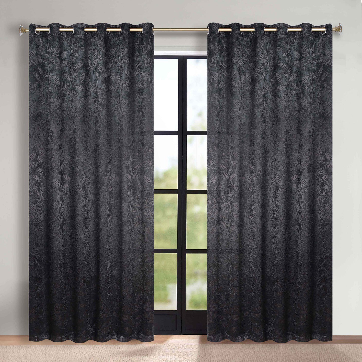 Leaves Room Darkening Grommet Blackout Curtain Panels. Set of 2
