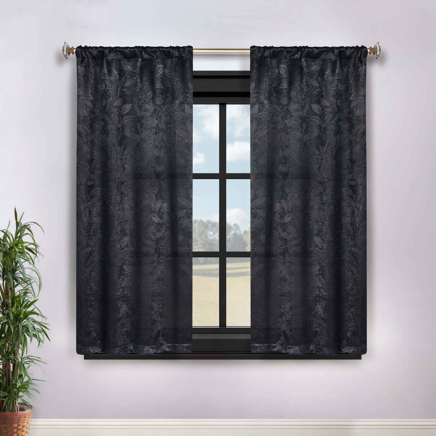 Leaves Room Darkening Washable Blackout Curtain Panels. Set of 2