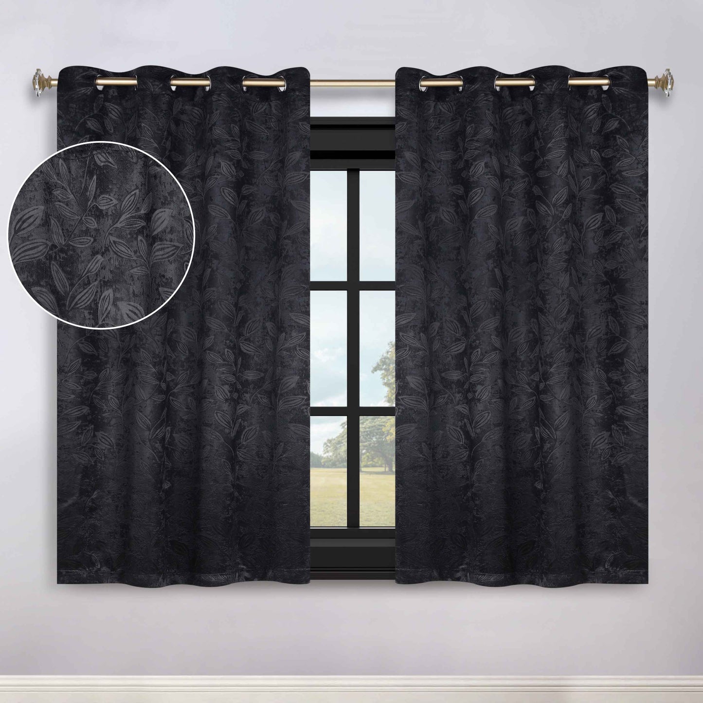 Leaves Room Darkening Grommet Blackout Curtain Panels. Set of 2