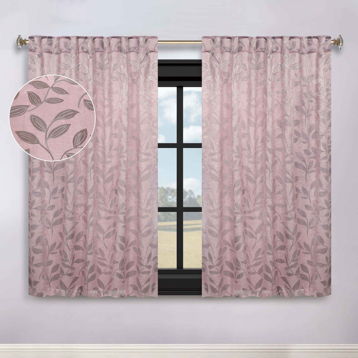 Leaves Room Darkening Back Tabs Blackout Curtain Panels. Set of 2