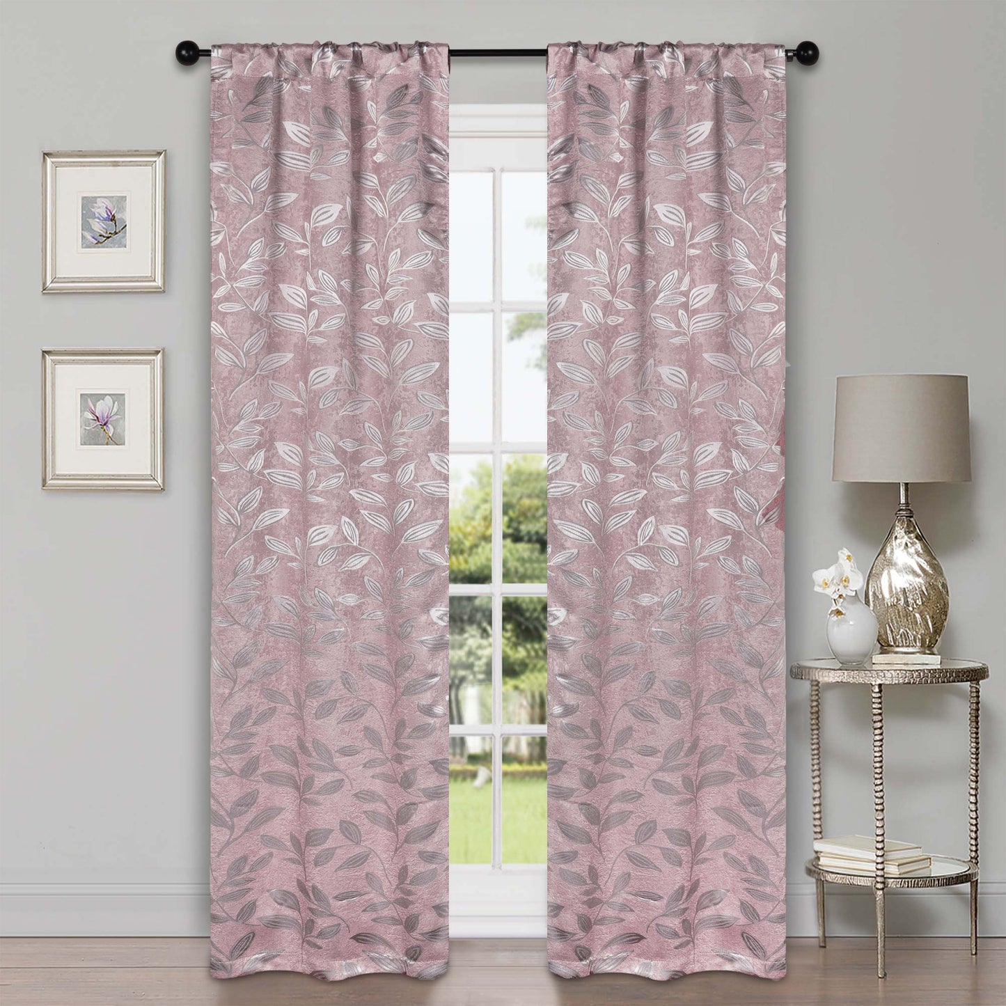 Leaves Room Darkening Washable Blackout Curtain Panels. Set of 2