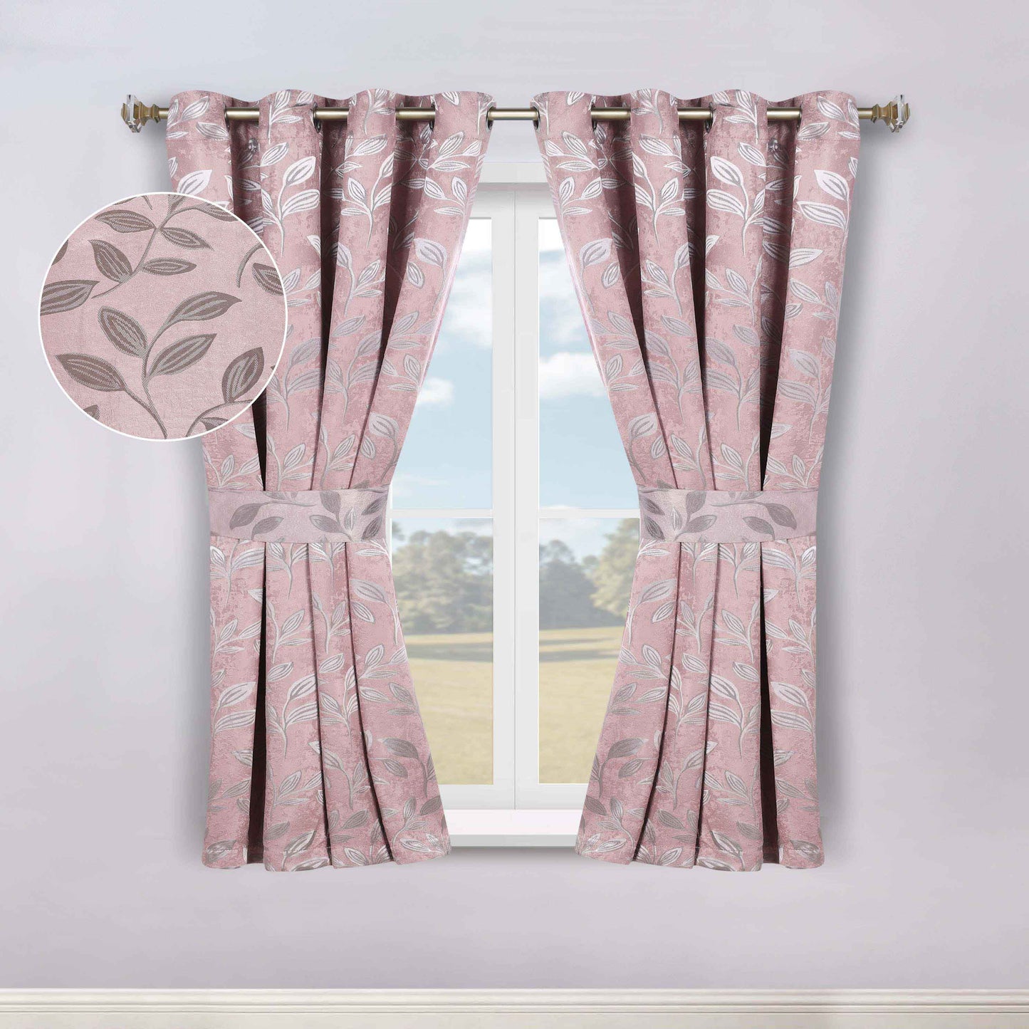Leaves Room Darkening Washable Blackout Curtain Panels. Set of 2