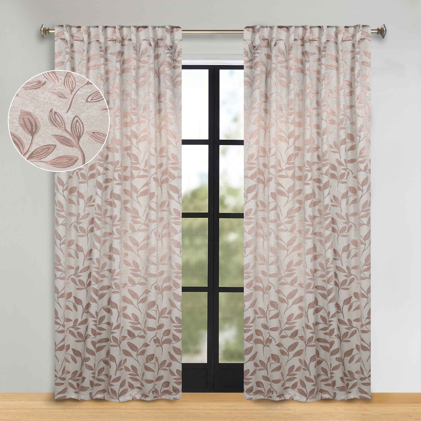 Leaves Room Darkening Back Tabs Blackout Curtain Panels. Set of 2