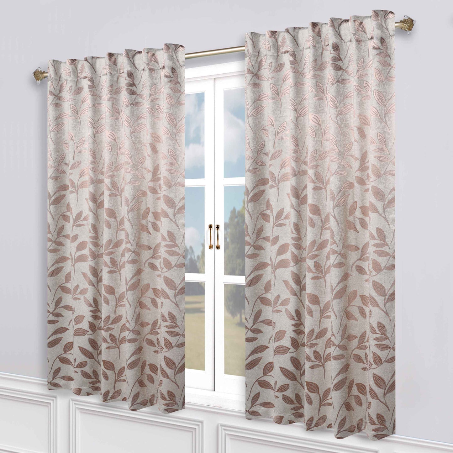 Leaves Room Darkening Back Tabs Blackout Curtain Panels. Set of 2