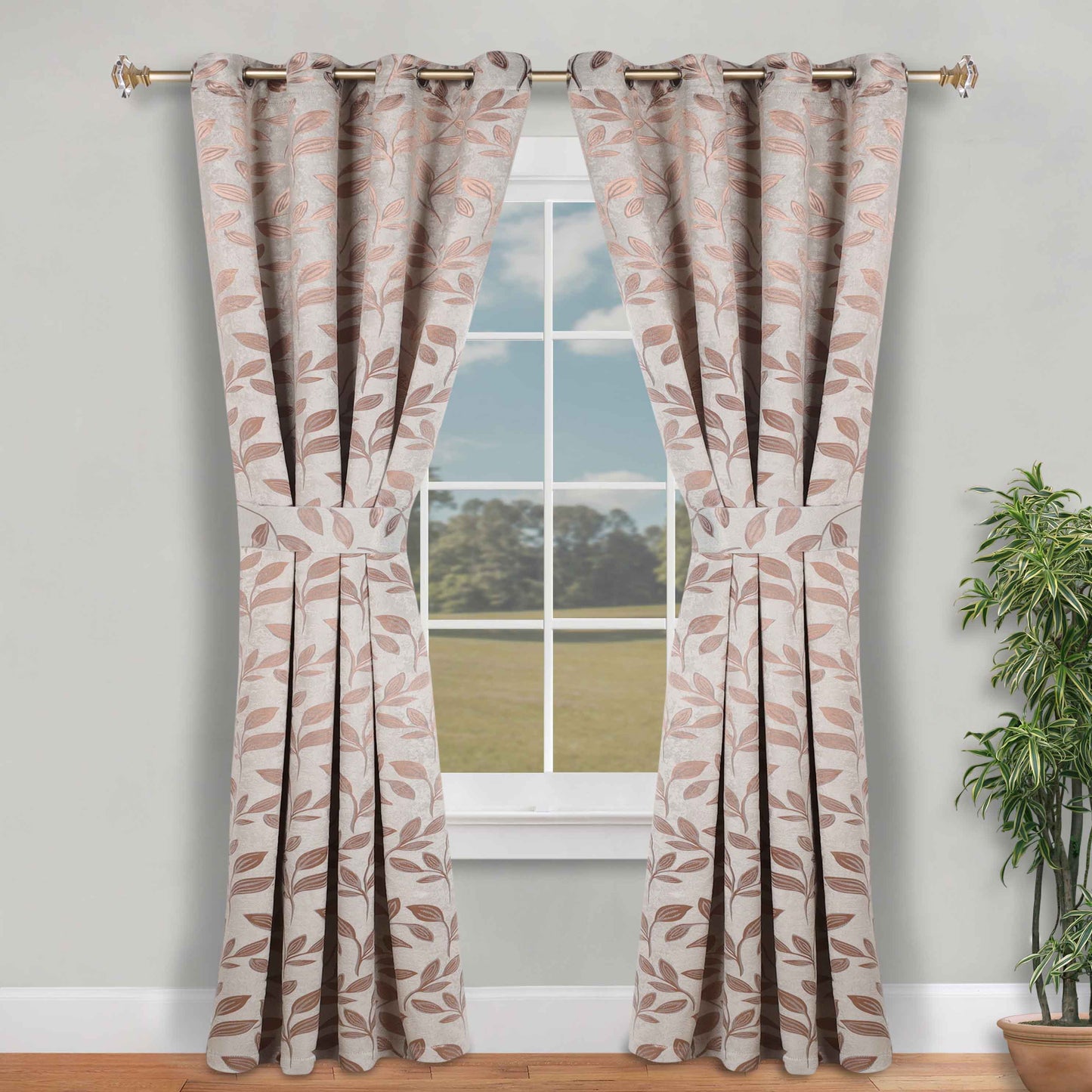 Leaves Room Darkening Washable Blackout Curtain Panels. Set of 2