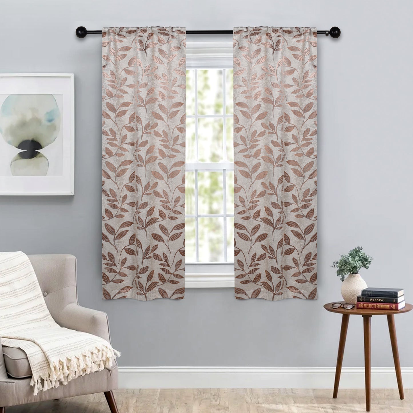 Leaves Room Darkening Washable Blackout Curtain Panels. Set of 2