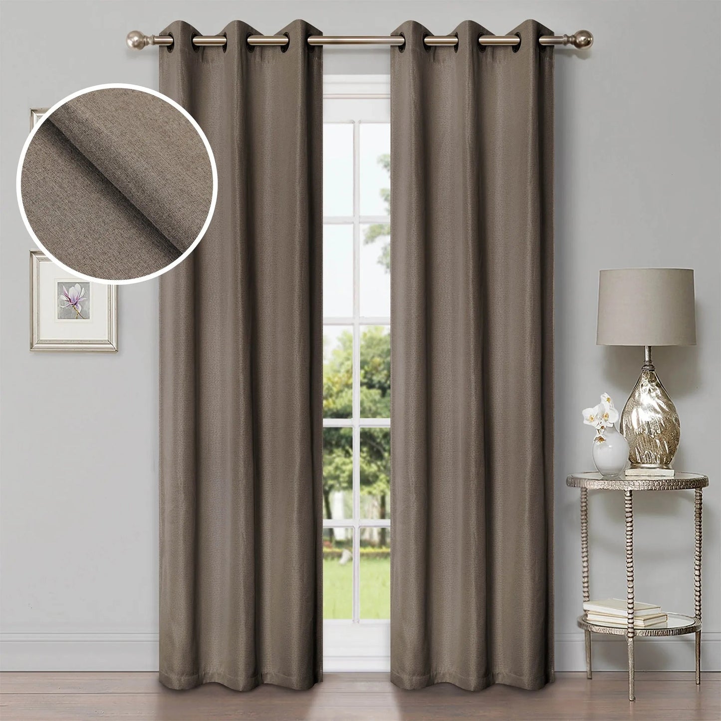 Linen Washable Room Darkening Blackout Curtains. Set of 2