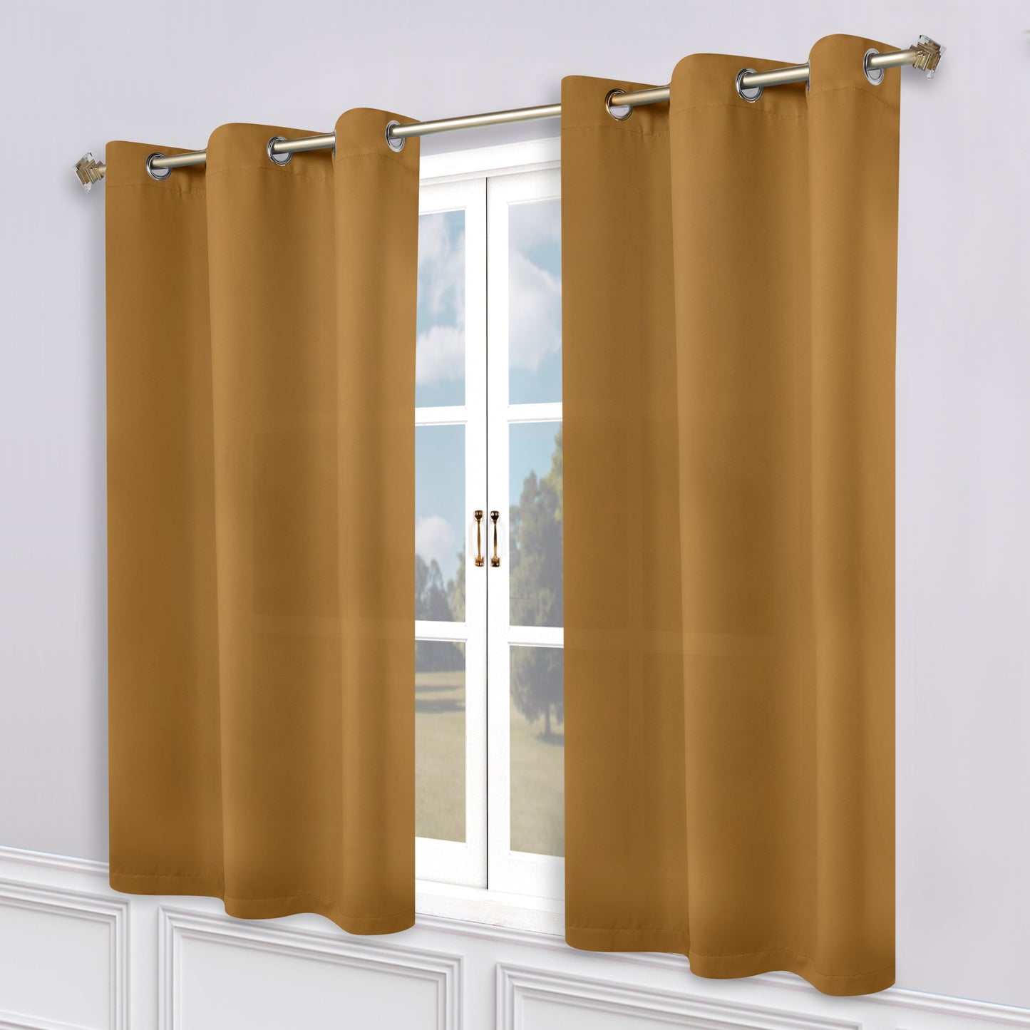 Classic Modern Solid Room Darkening Blackout Curtain Panels. Set of 2