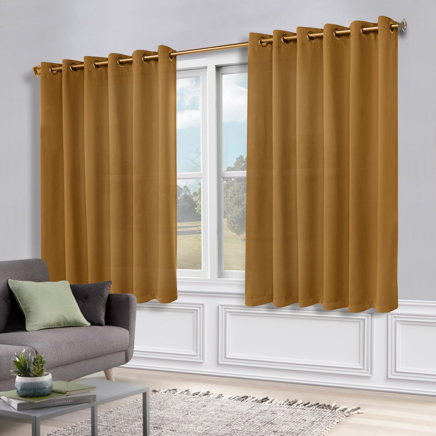 Classic Modern Solid Room Darkening Blackout Curtain Panels. Set of 2