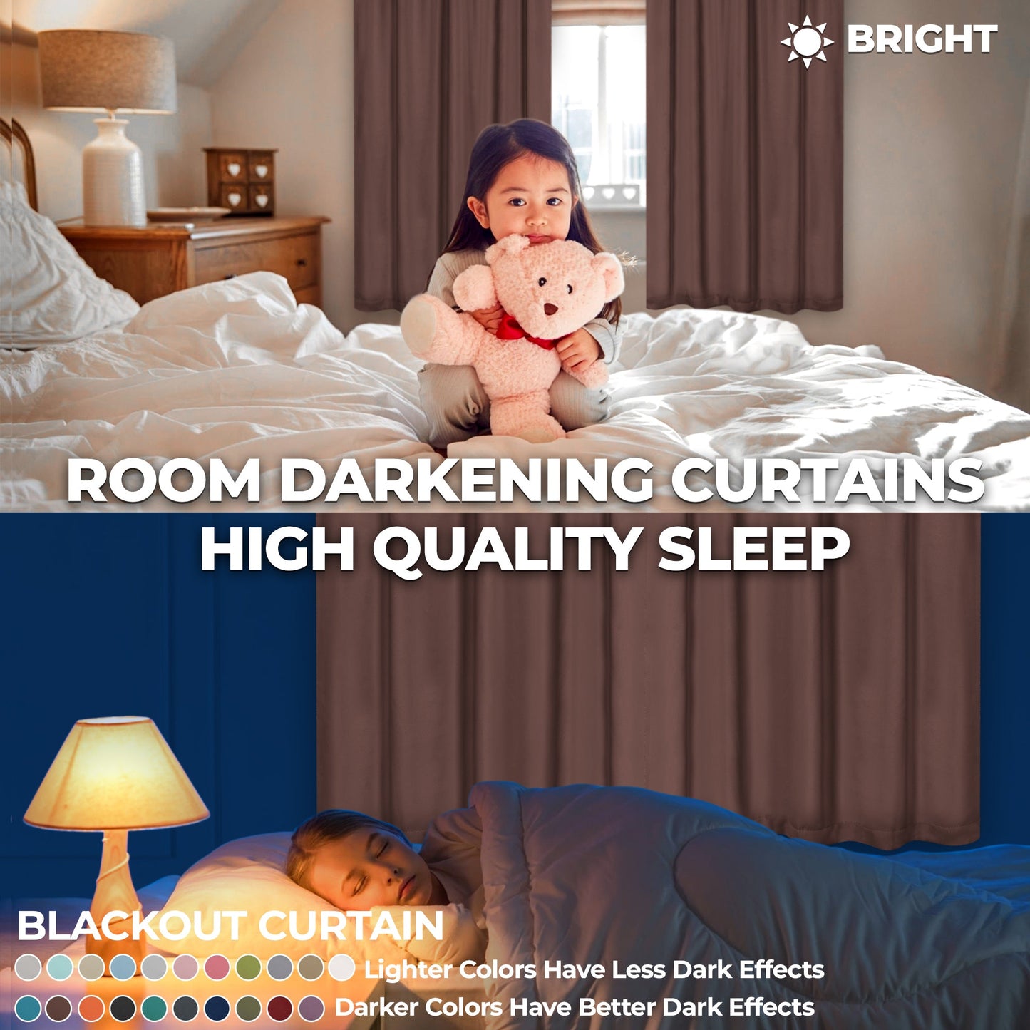 Solid Room Darkening Rod Pocket Blackout Curtain Panels. Set of 2