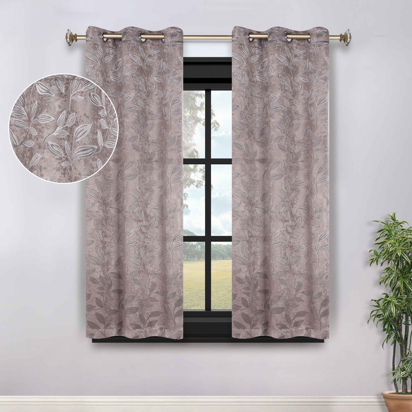 Leaves Room Darkening Grommet Blackout Curtain Panels. Set of 2