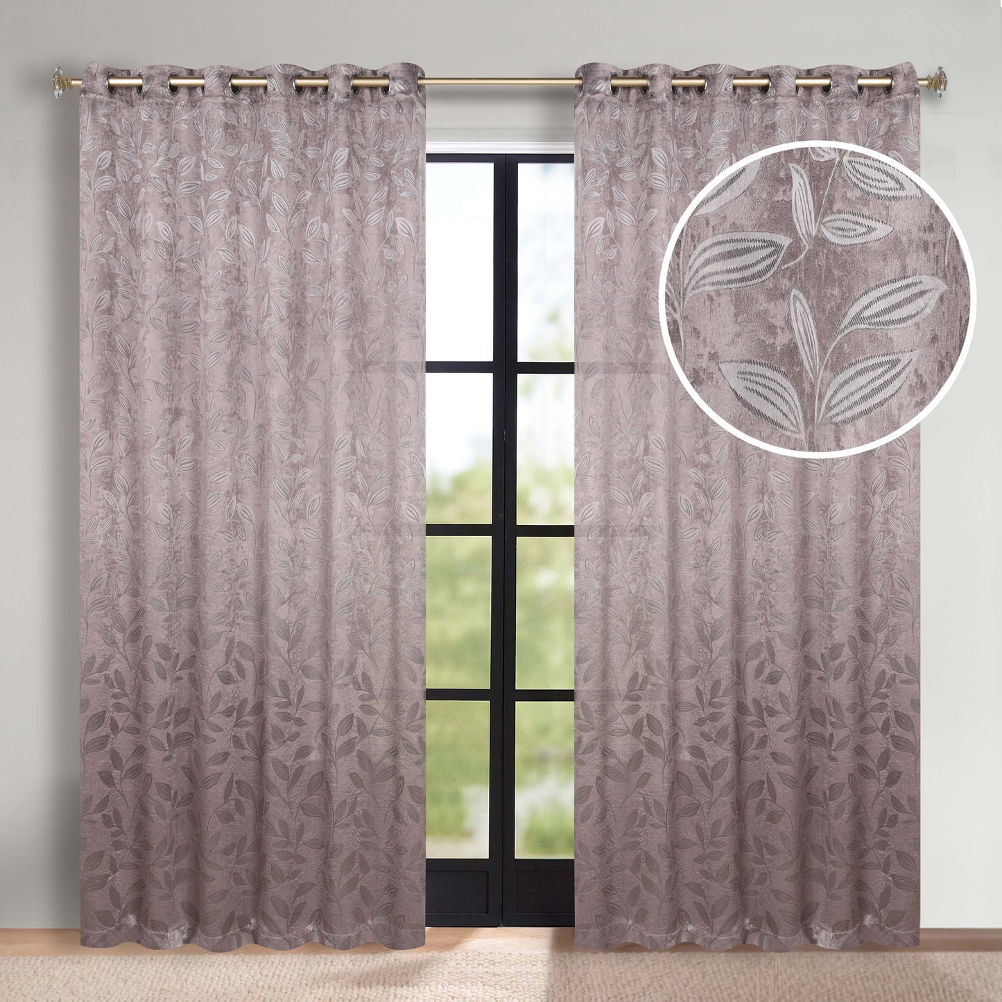 Leaves Room Darkening Grommet Blackout Curtain Panels. Set of 2