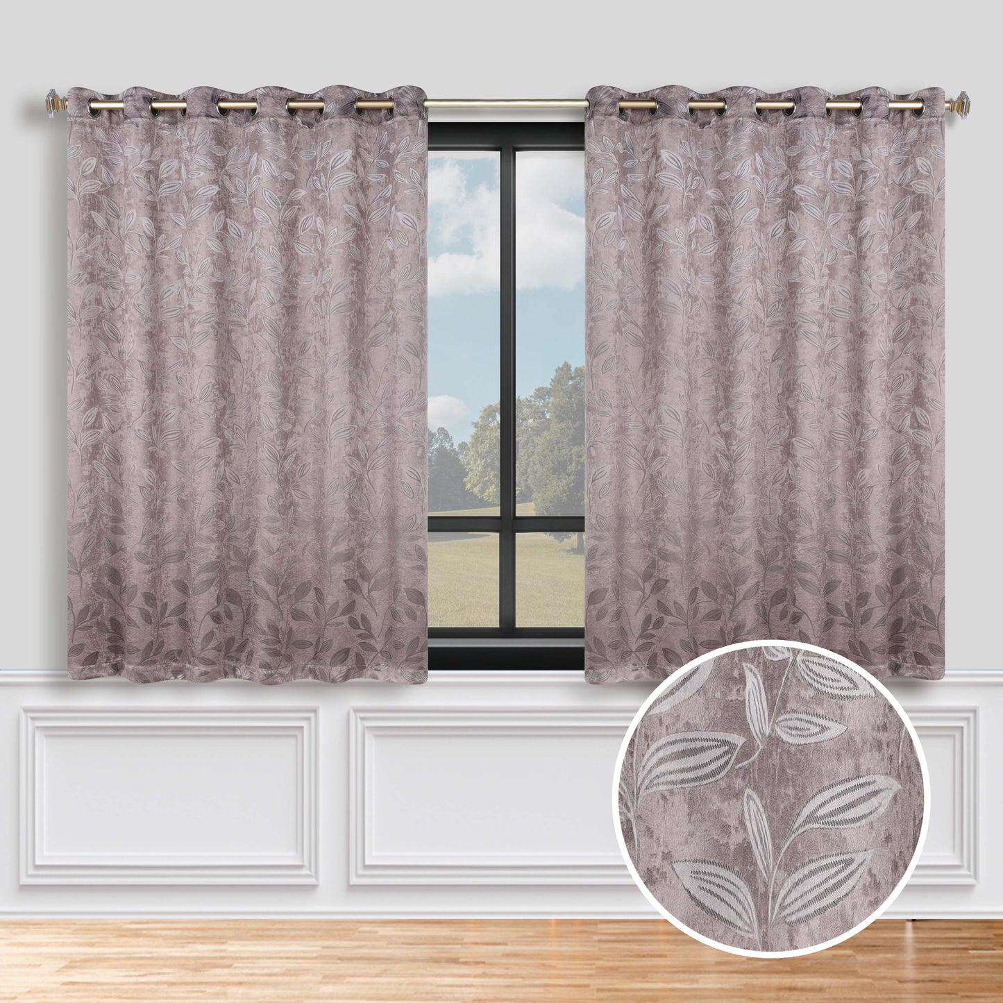 Leaves Room Darkening Grommet Blackout Curtain Panels. Set of 2