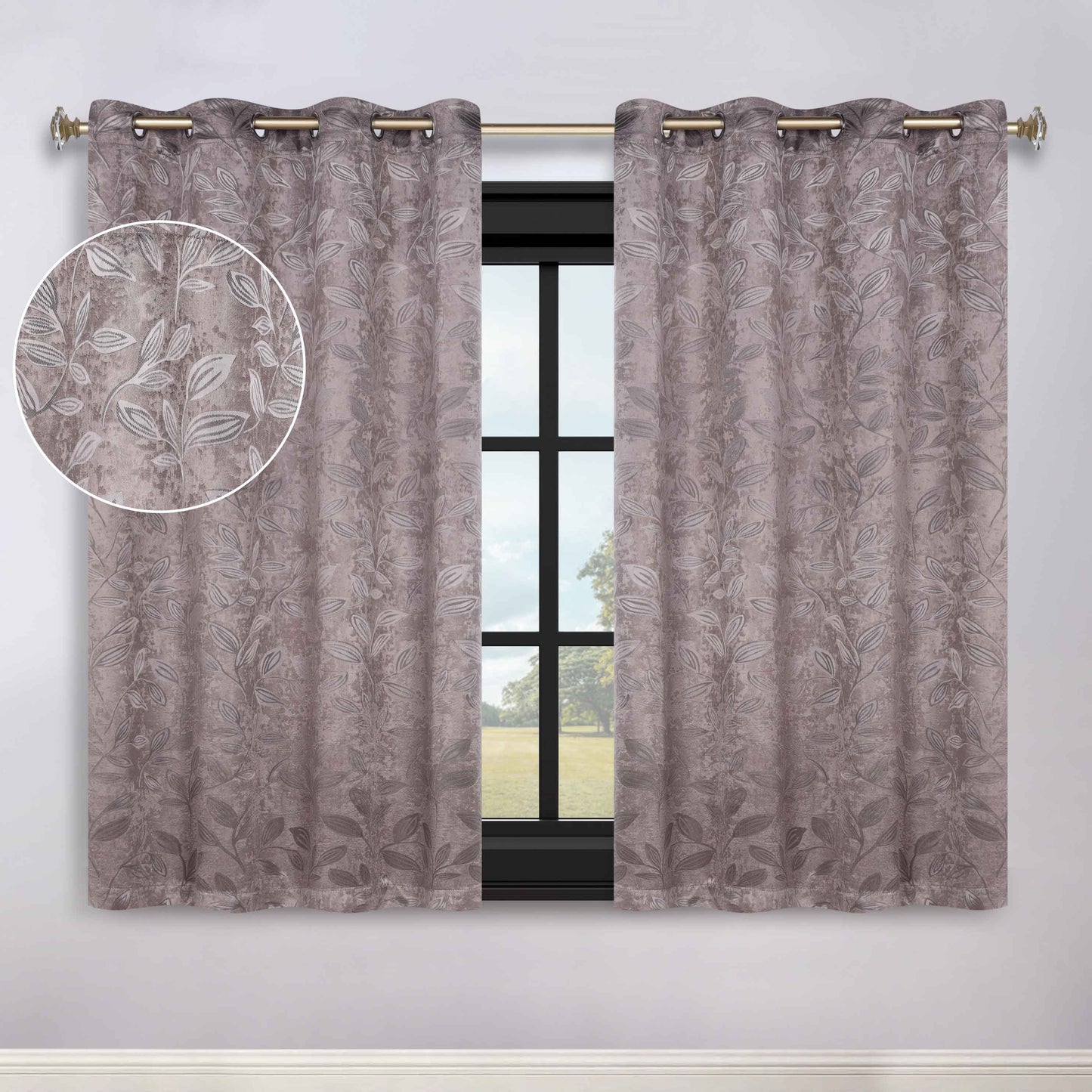Leaves Room Darkening Grommet Blackout Curtain Panels. Set of 2