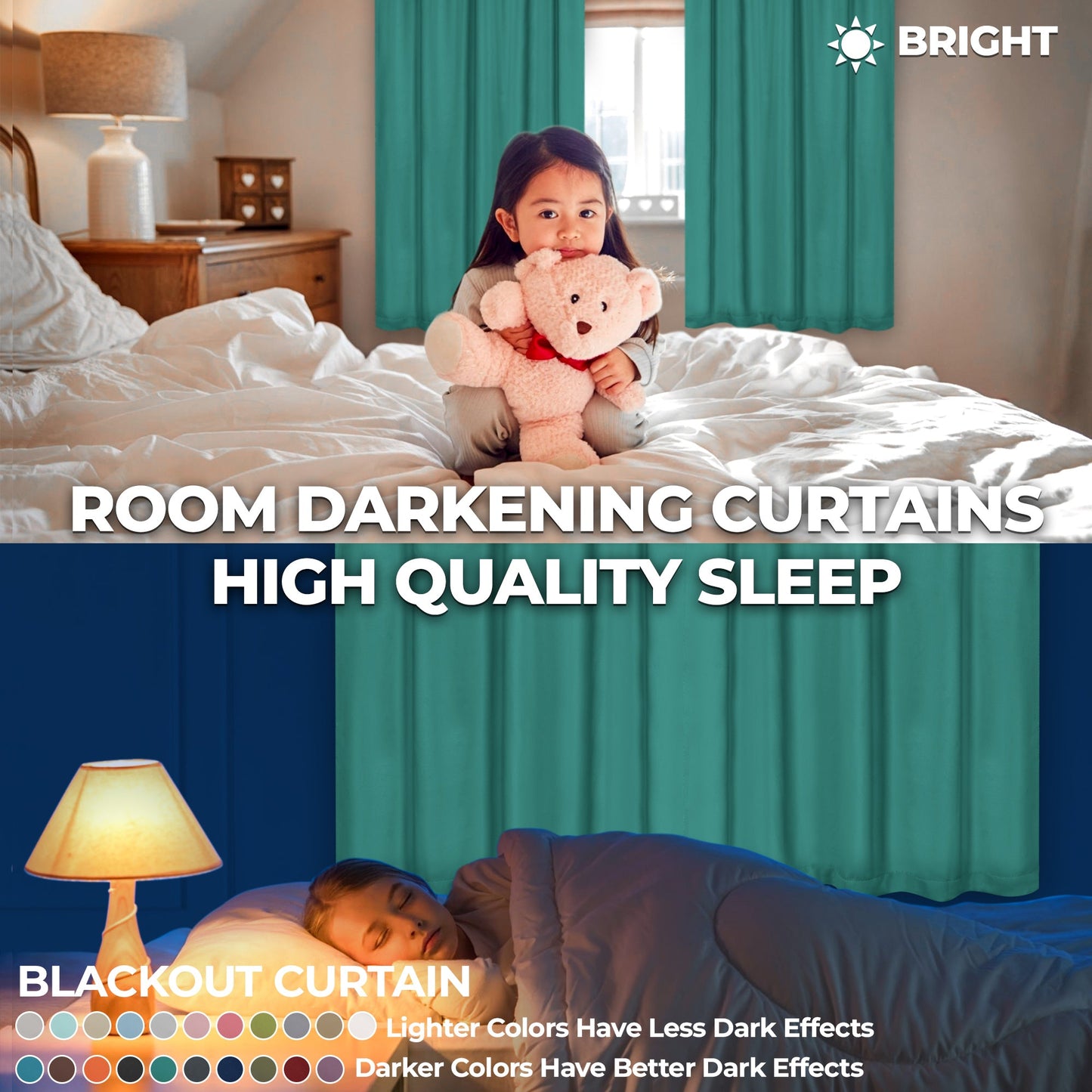 Solid Room Darkening Rod Pocket Blackout Curtain Panels. Set of 2