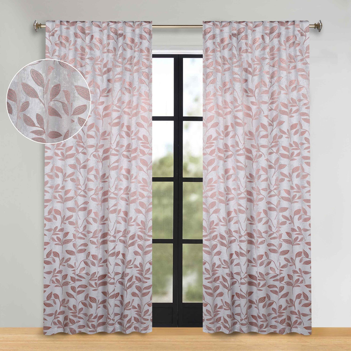 Leaves Room Darkening Back Tabs Blackout Curtain Panels. Set of 2