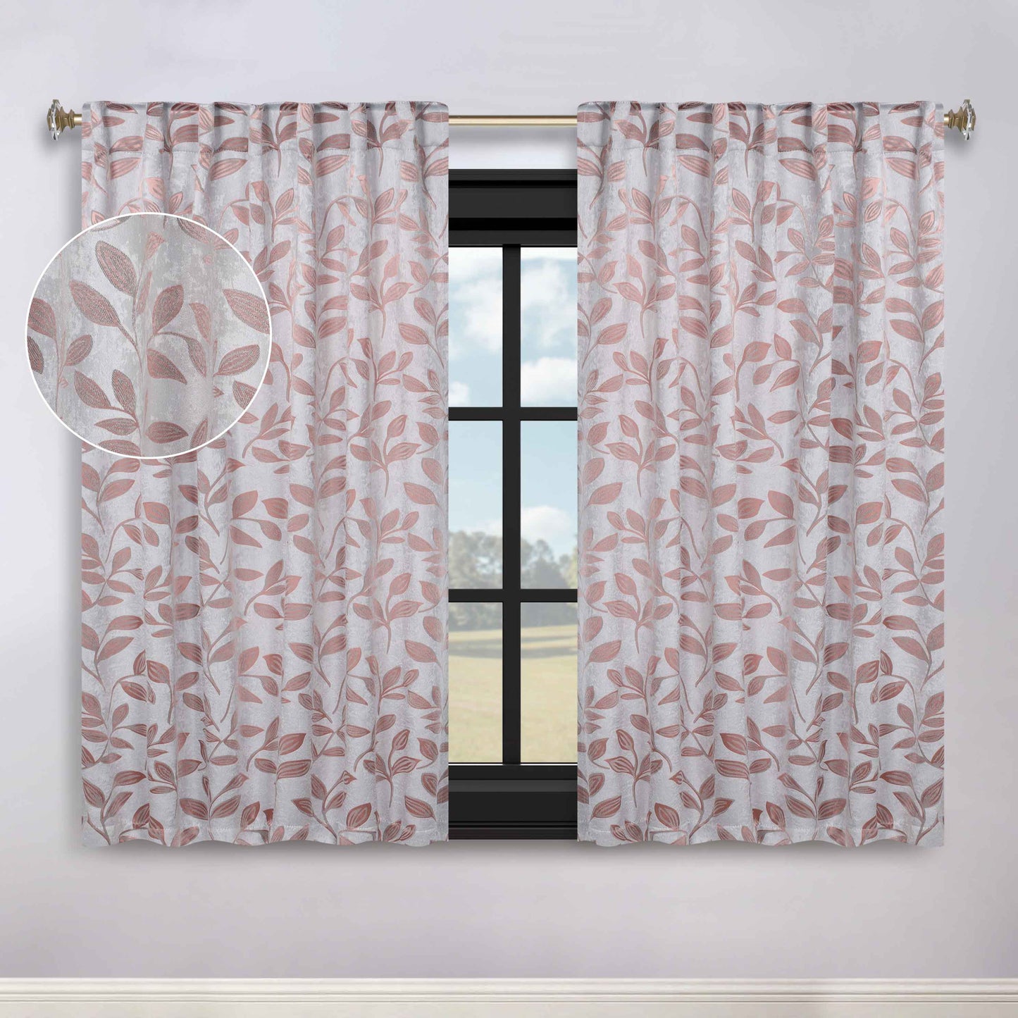 Leaves Room Darkening Back Tabs Blackout Curtain Panels. Set of 2