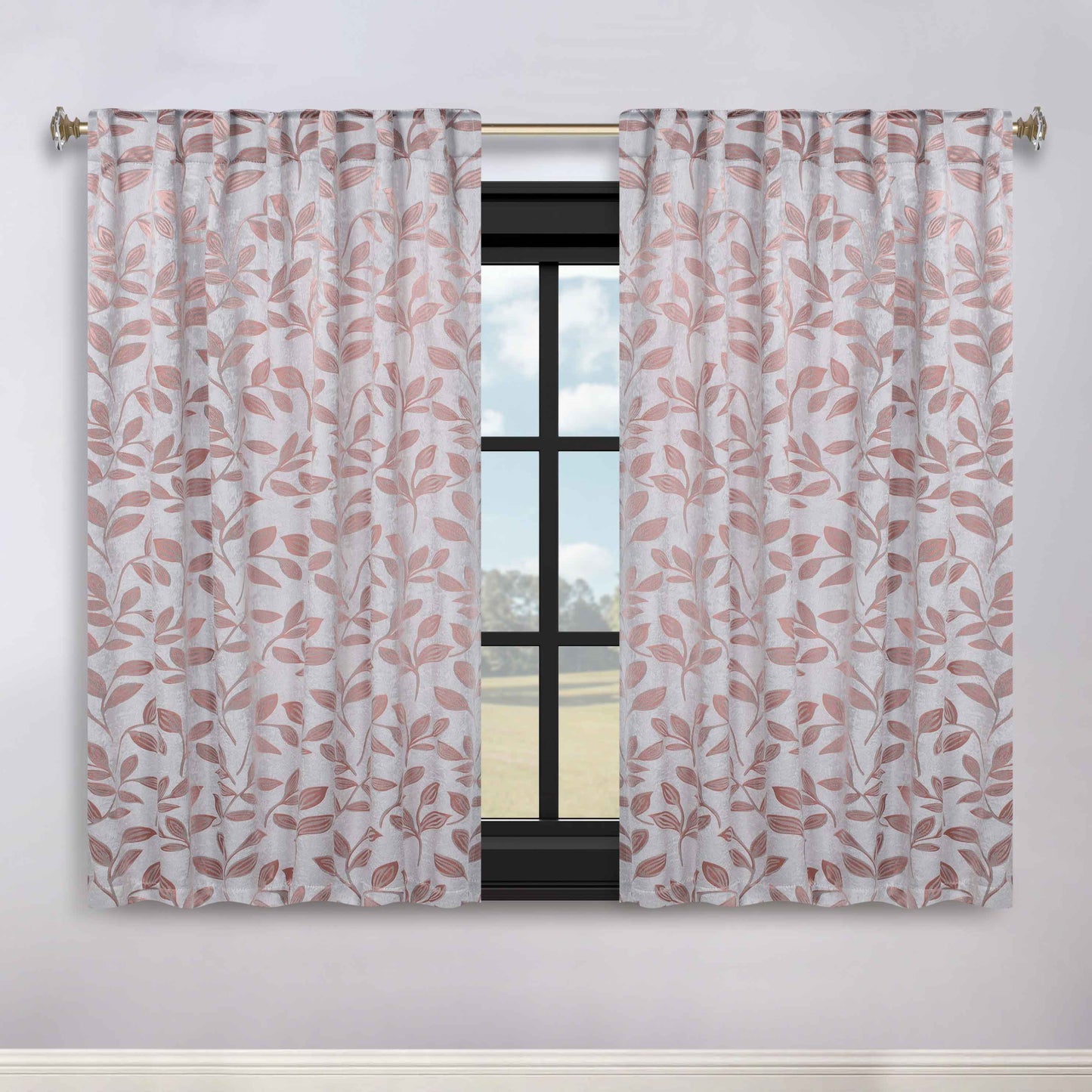 Leaves Room Darkening Back Tabs Blackout Curtain Panels. Set of 2