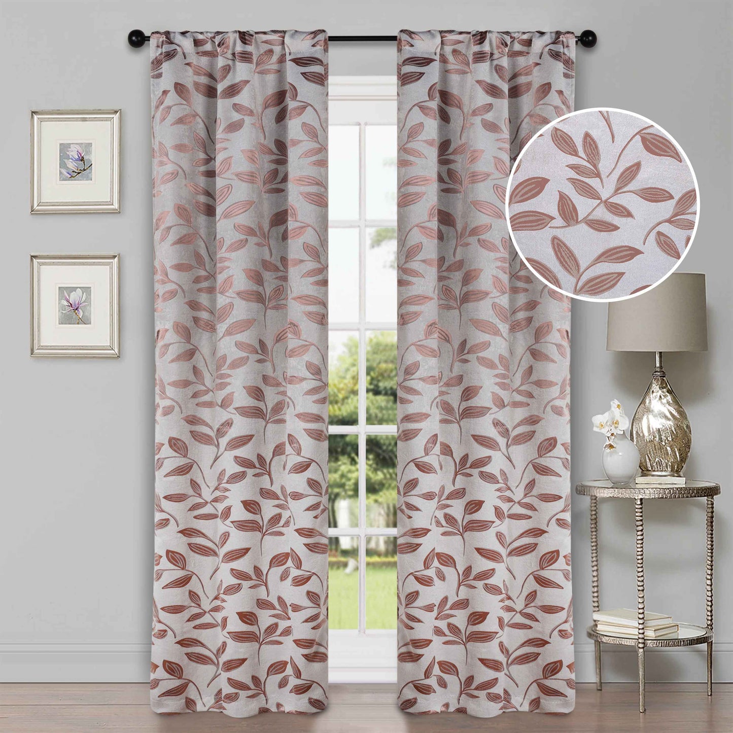 Leaves Room Darkening Washable Blackout Curtain Panels. Set of 2
