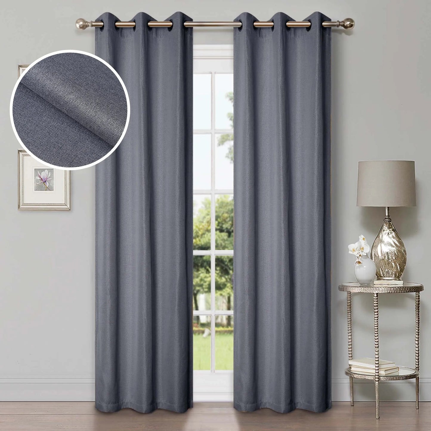 Linen Pattern Washable Room Darkening Blackout Curtains. Set of 2