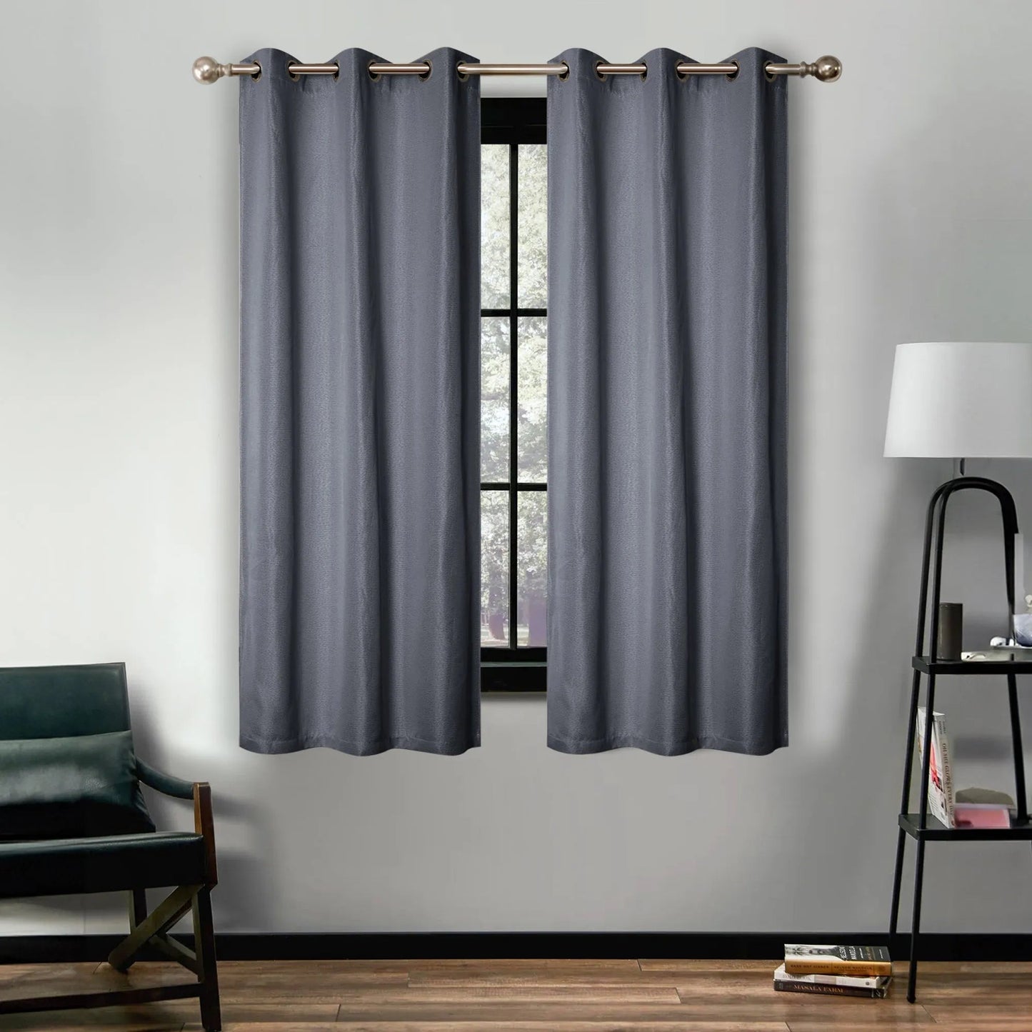 Linen Pattern Washable Room Darkening Blackout Curtains. Set of 2