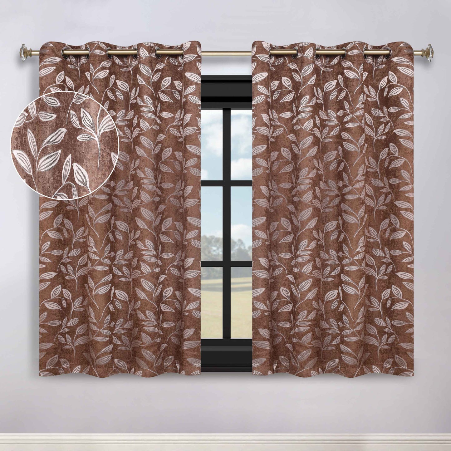 Leaves Room Darkening Washable Blackout Curtain Panels. Set of 2