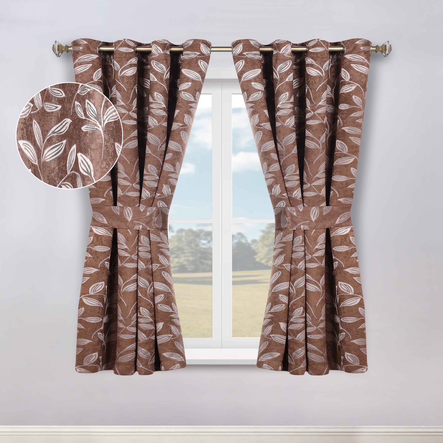 Leaves Room Darkening Washable Blackout Curtain Panels. Set of 2
