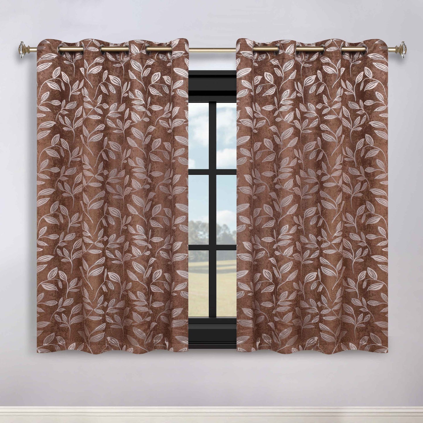 Leaves Room Darkening Washable Blackout Curtain Panels. Set of 2