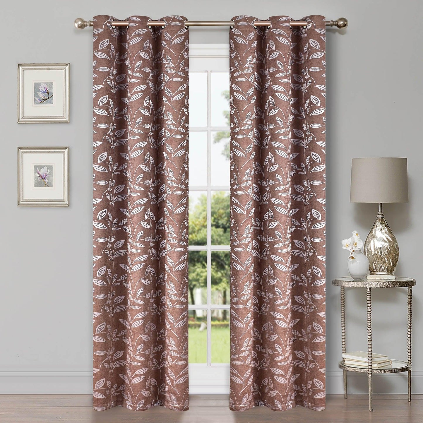 Leaves Machine Washable Room Darkening Blackout Curtains. Set of 2