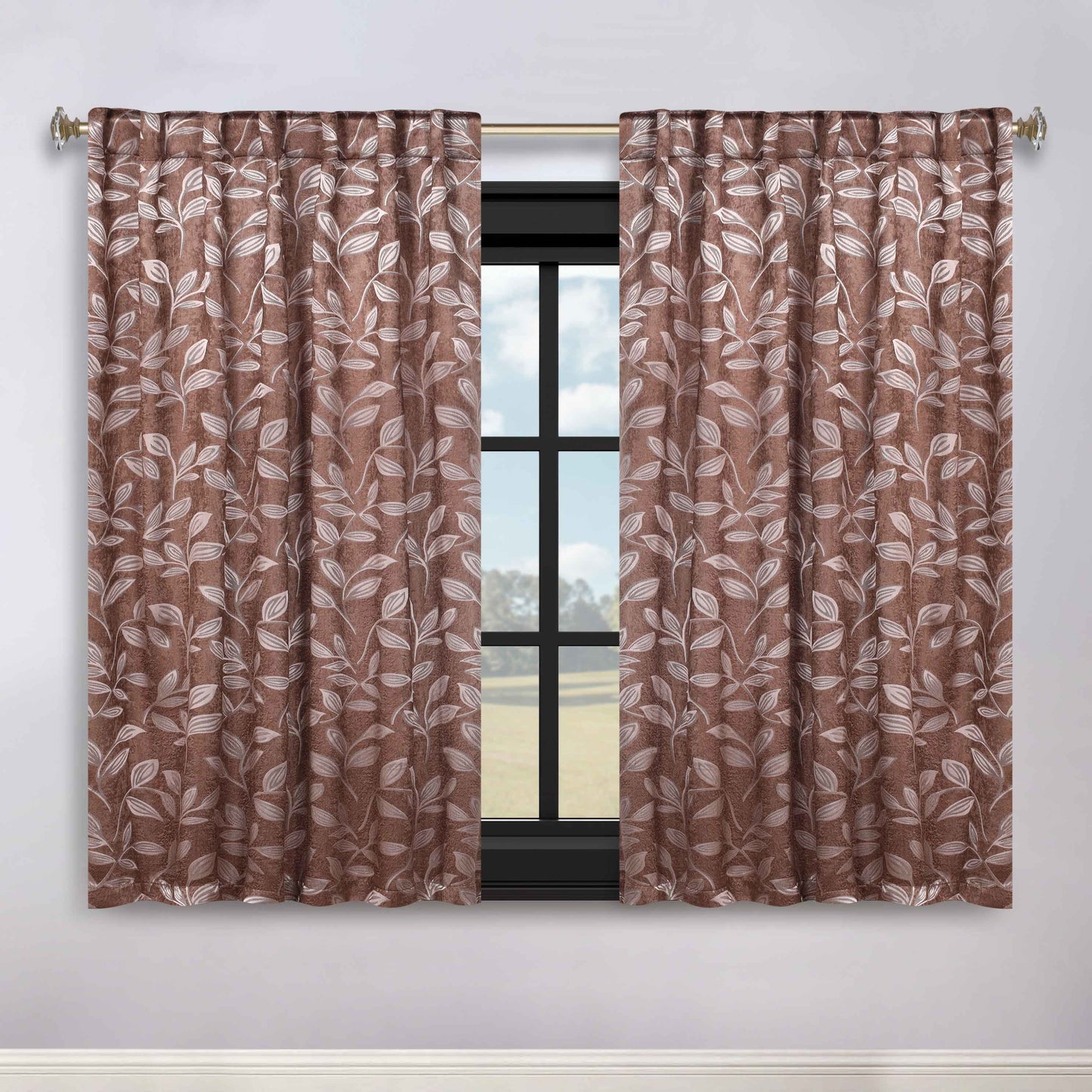 Leaves Room Darkening Back Tabs Blackout Curtain Panels. Set of 2