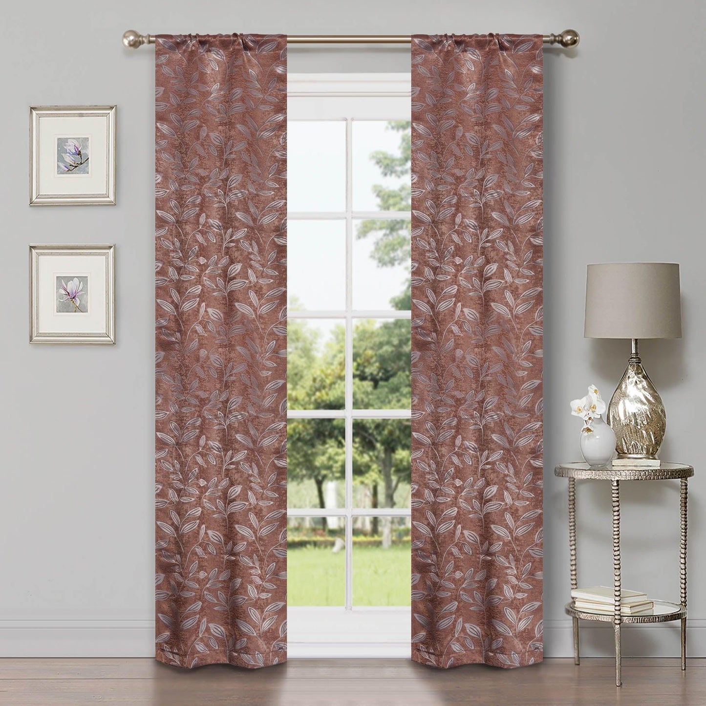 Leaves Machine Washable Room Darkening Blackout Curtains. Set of 2