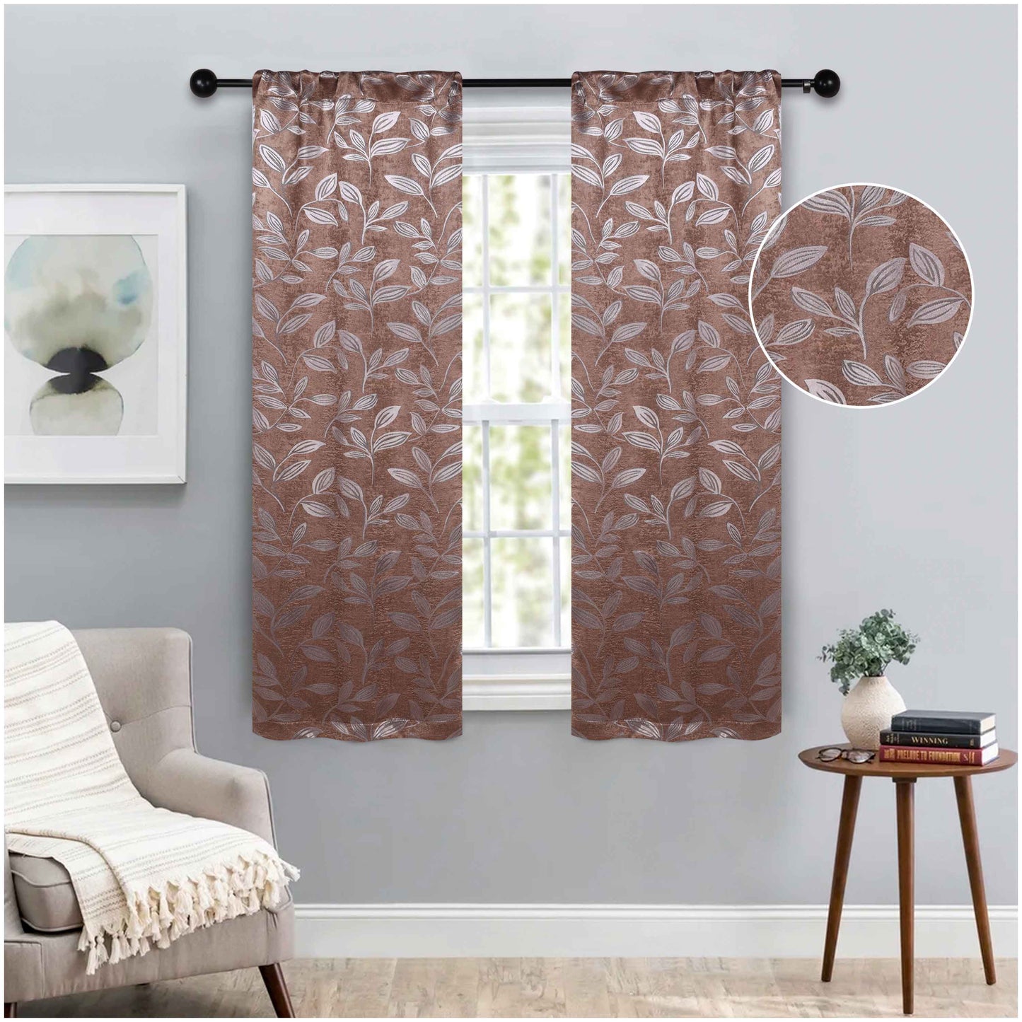 Leaves Room Darkening Washable Blackout Curtain Panels. Set of 2