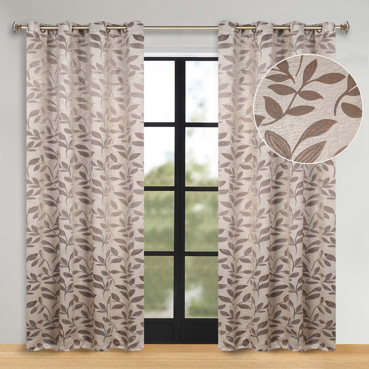 Leaves Room Darkening Washable Blackout Curtain Panels. Set of 2