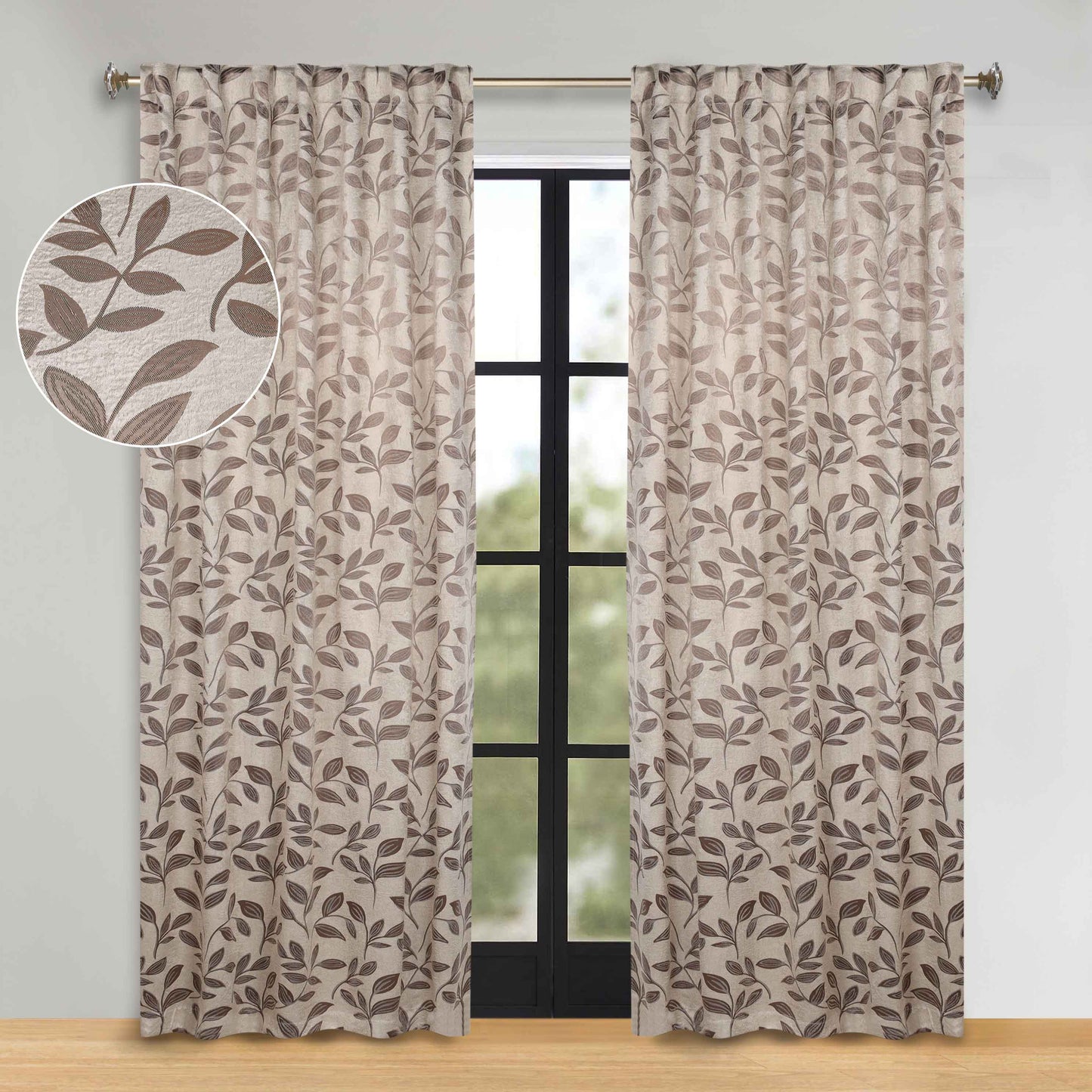 Leaves Room Darkening Back Tabs Blackout Curtain Panels. Set of 2