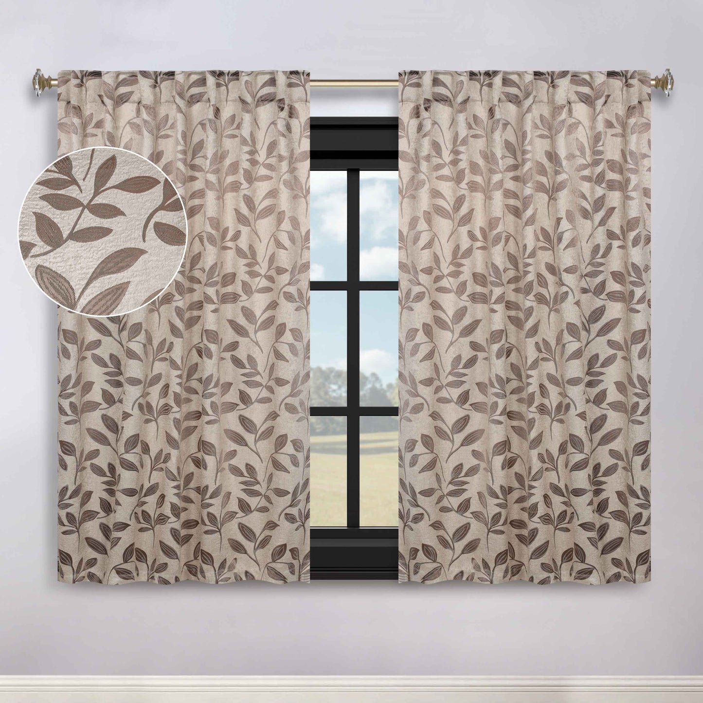 Leaves Room Darkening Back Tabs Blackout Curtain Panels. Set of 2
