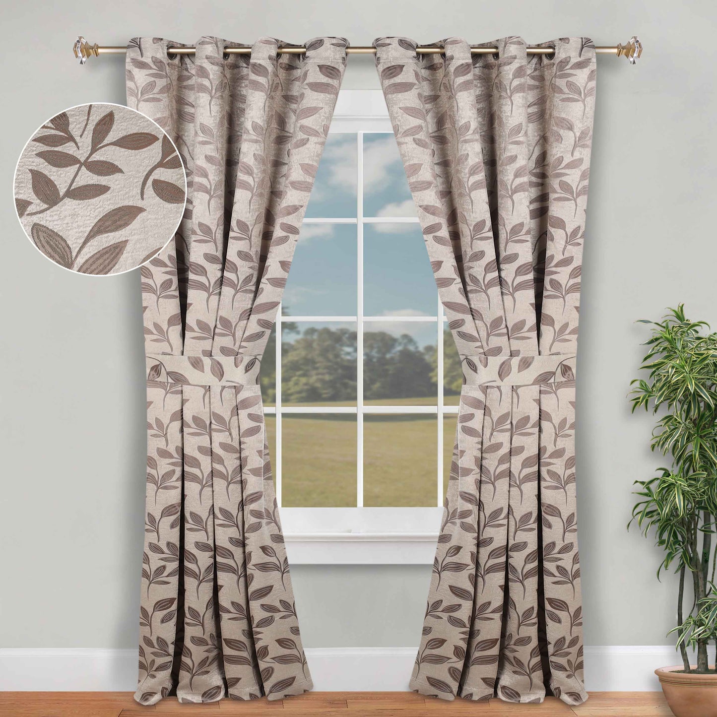 Leaves Room Darkening Washable Blackout Curtain Panels. Set of 2