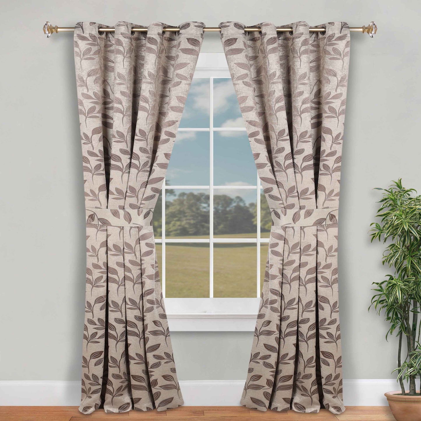 Leaves Room Darkening Washable Blackout Curtain Panels. Set of 2