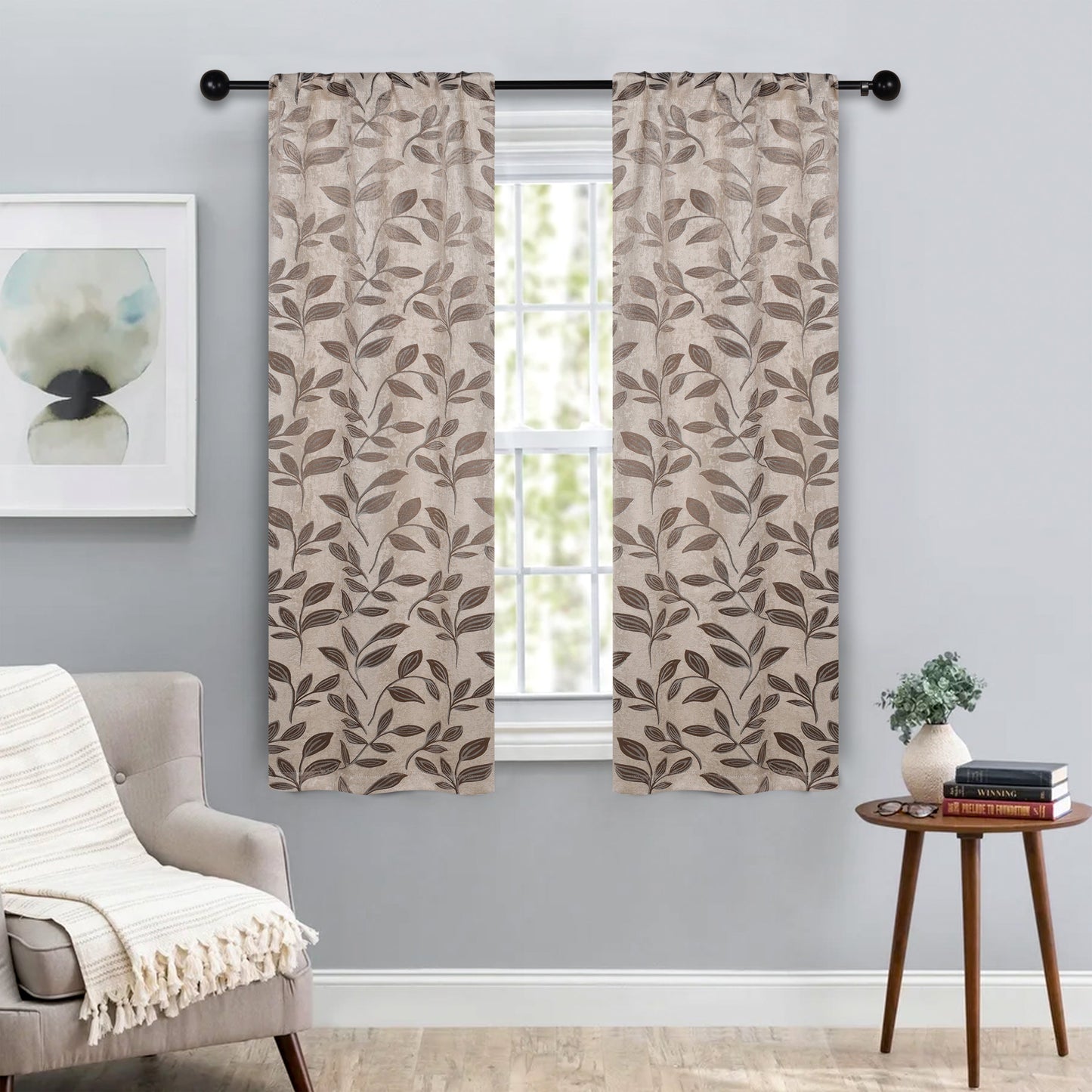 Leaves Room Darkening Washable Blackout Curtain Panels. Set of 2
