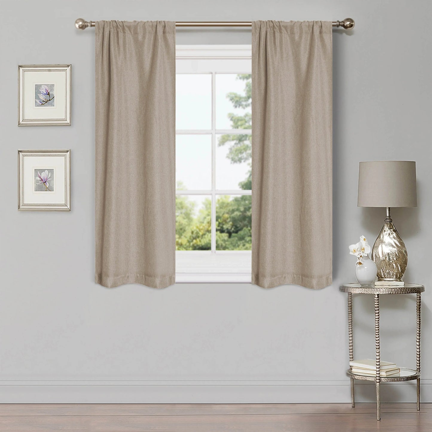 Linen Washable Room Darkening Blackout Curtains. Set of 2