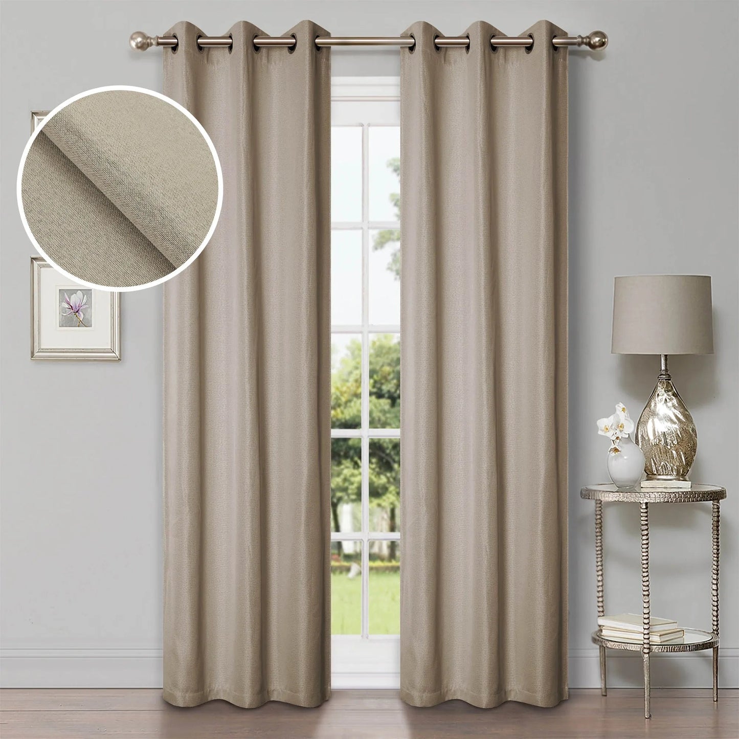 Linen Washable Room Darkening Blackout Curtains. Set of 2